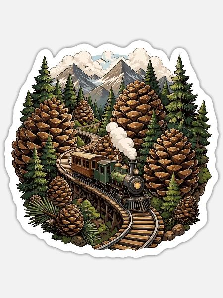 Waldbahn-Dampflok im Bergwald - Sticker Größe S (10 x 10 cm) - Mattweiß