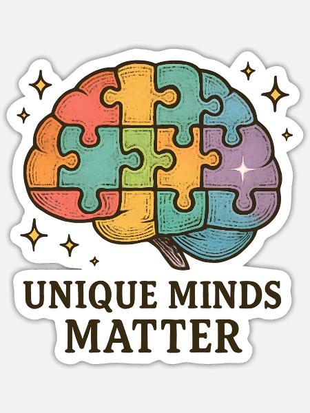 Buntes Gehirn-Puzzle: Einzigartige Köpfe - Sticker Größe S (10 x 10 cm) - Mattweiß