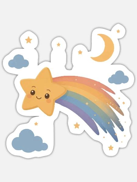 Süße Sternschnuppe mit Regenbogen - Sticker Größe S (10 x 10 cm) - Mattweiß