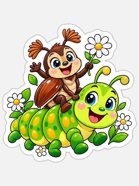 Maikäfer auf Raupe - Sticker Größe S (10 x 10 cm) - Mattweiß