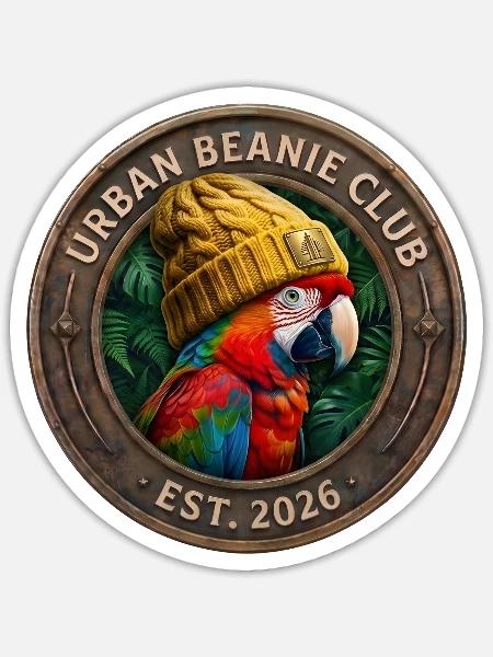 Urban Beanie Club - Papagei - Sticker Größe S (10 x 10 cm) - Mattweiß