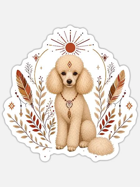 Pudel Boho - Sticker Größe S (10 x 10 cm) - Mattweiß