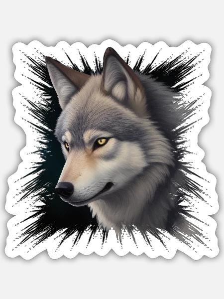 Wolfsblick Digitalporträt - Sticker Größe S (10 x 10 cm) - Mattweiß