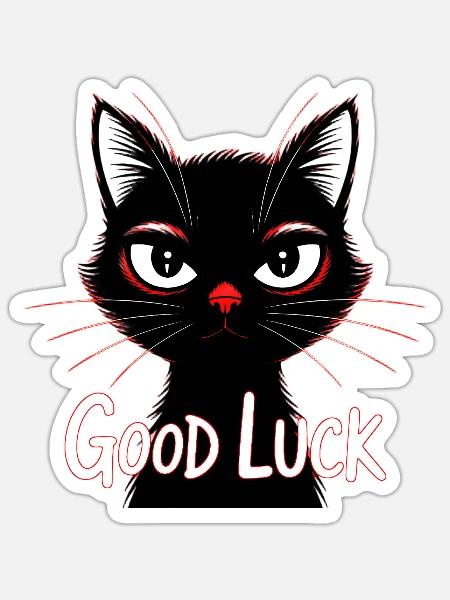 Schwarze Katze Glücksprint - Sticker Größe S (10 x 10 cm) - Mattweiß