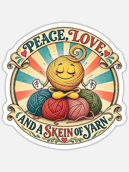 Peace, Love, and a Skein of Yarn – Woolicons - Sticker Größe S (10 x 10 cm) - Mattweiß