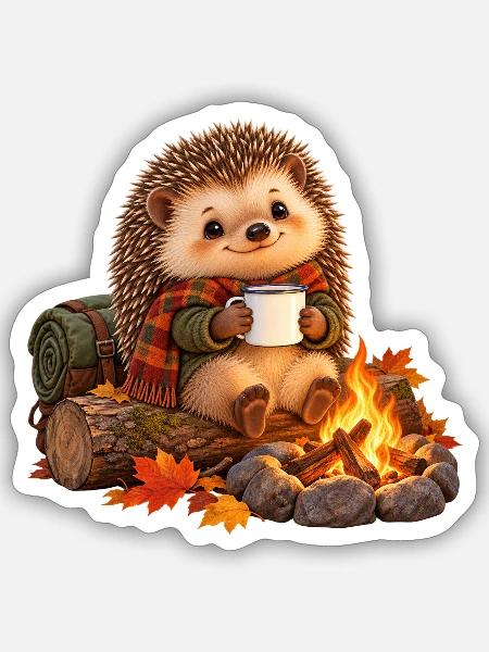 Igel am Lagerfeuer - Sticker Größe S (10 x 10 cm) - Mattweiß