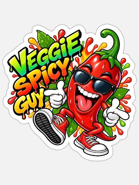 Veggie Spicy Guy Cartoon - Sticker Größe S (10 x 10 cm) - Mattweiß
