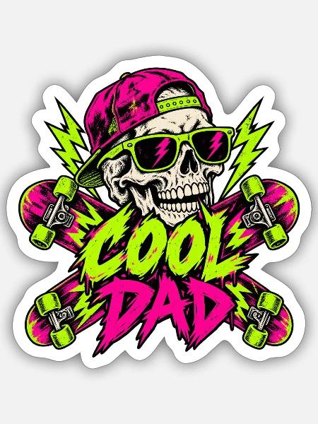 Neon Skull Dad Skater - Sticker Größe S (10 x 10 cm) - Mattweiß