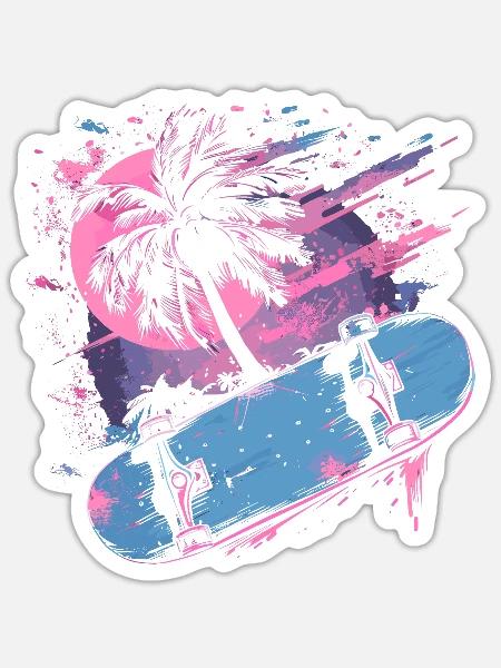 Skateboarding Retrowave - Sticker Größe S (10 x 10 cm) - Mattweiß