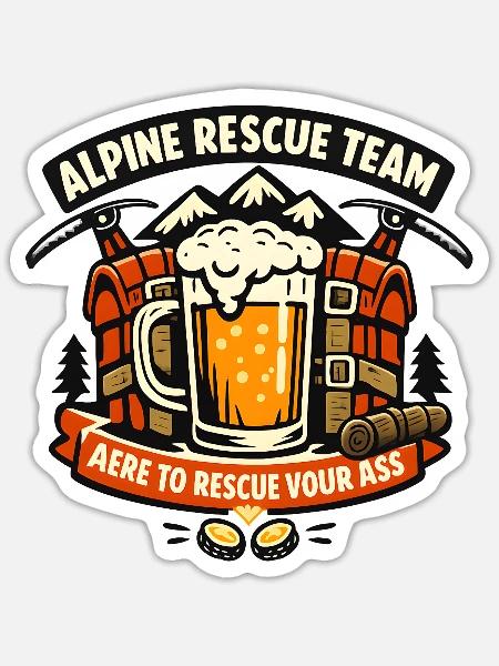 Alpine Rettungsteam Biermotiv - Sticker Größe S (10 x 10 cm) - Mattweiß