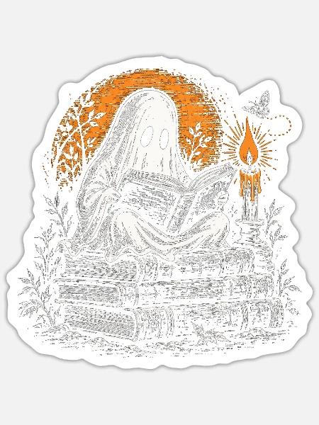 Der Geist, der bei Kerzenlicht liest - Sticker Größe S (10 x 10 cm) - Mattweiß