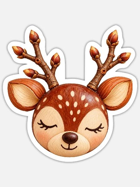 Rentierkopf in Naturholz-Optik  - Sticker Größe S (10 x 10 cm) - Mattweiß
