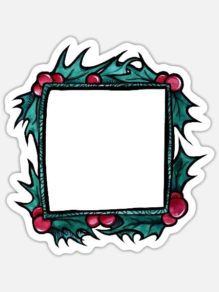 Stechpalmenrahmen mit karmesinroten Beeren - Sticker Größe S (10 x 10 cm) - Mattweiß