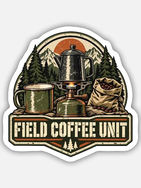 Field Coffee Unit – Retro-Campingkaffee - Sticker Größe S (10 x 10 cm) - Mattweiß