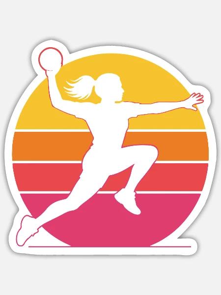 Retro Handballerin – Vintage Sonnenuntergang - Sticker Größe S (10 x 10 cm) - Mattweiß