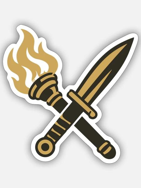 Schwert Fackel Wappen Logo - Sticker Größe S (10 x 10 cm) - Mattweiß