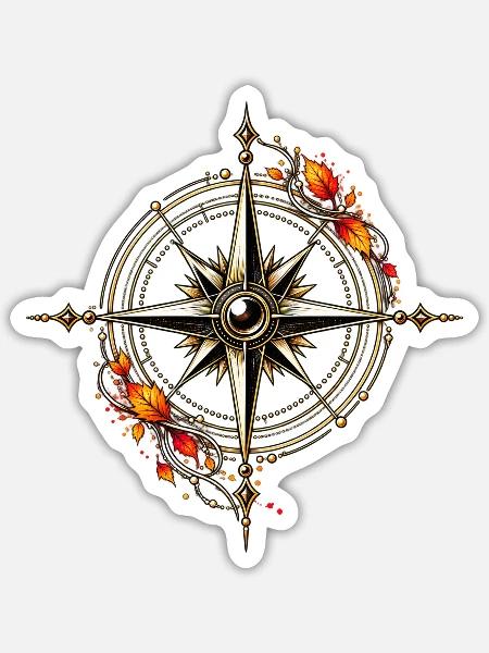 Kompassrose des Herbstes - Sticker Größe S (10 x 10 cm) - Mattweiß