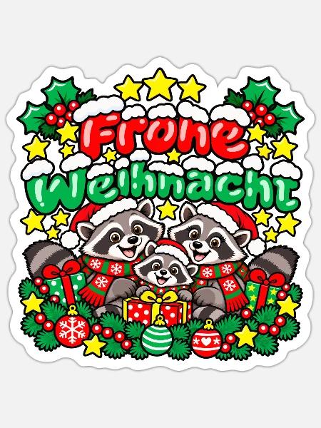 Frohe Weihnachten Waschbären - Sticker Größe S (10 x 10 cm) - Mattweiß