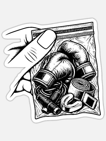 Suchtbox – Taschenhandschuhe, Bänder und Seilring - Sticker Größe S (10 x 10 cm) - Mattweiß