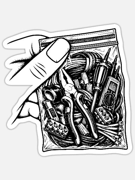 Suchtelektriker – Beutelzangenmultimeter - Sticker Größe S (10 x 10 cm) - Mattweiß
