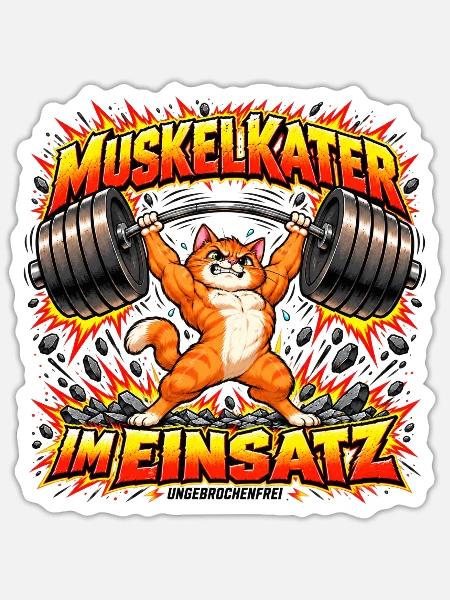Muskelkater – Trainieren mit Katzenpower - Sticker Größe S (10 x 10 cm) - Mattweiß