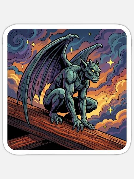 Gargoyle auf Sunset Ridge - Sticker Größe S (10 x 10 cm) - Mattweiß