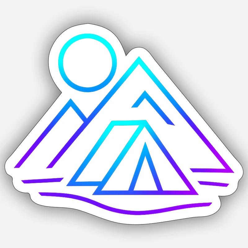 Futuristic mountain and camping landscape - Sticker size S (10 x 10 cm) - white matte