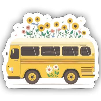 Charmante Bus Reise 5 - Sticker Größe S (10 x 10 cm) - Mattweiß - Vorne
