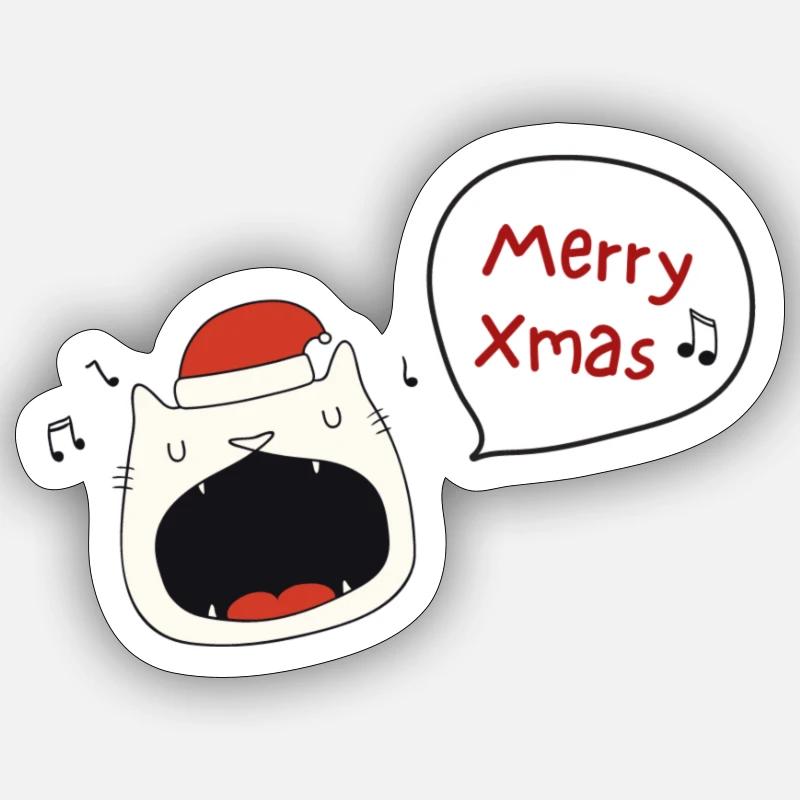 Joyeux chat de Noël avec chapeau de Noël Sticker taille S (10 x 10 cm)