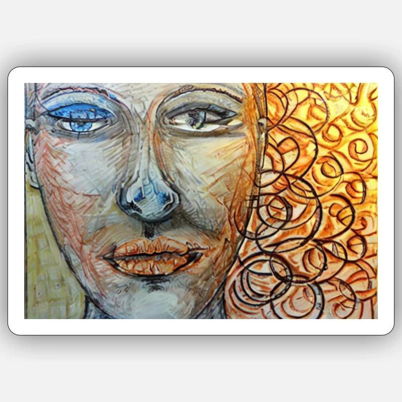 Frau mit krausen Haar Sticker Größe S (10 x 10 cm)