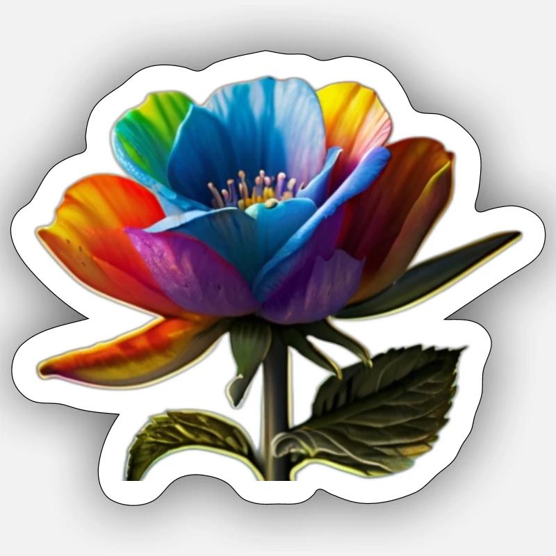 Regenbogen Blume - Sticker Größe S (10 x 10 cm) - Mattweiß