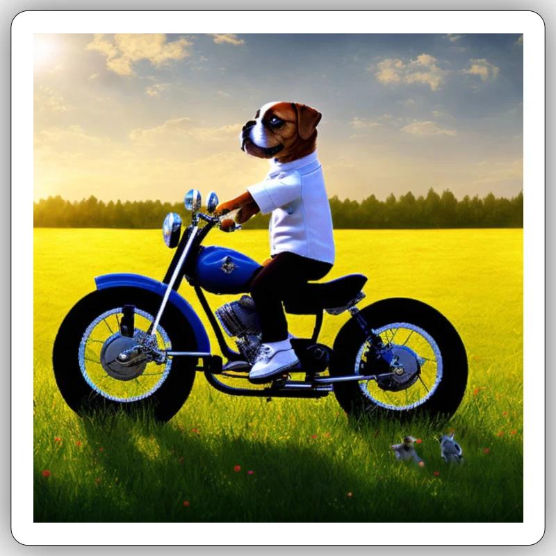 Chien sur le vélo - Sticker taille S (10 x 10 cm) - blanc mat