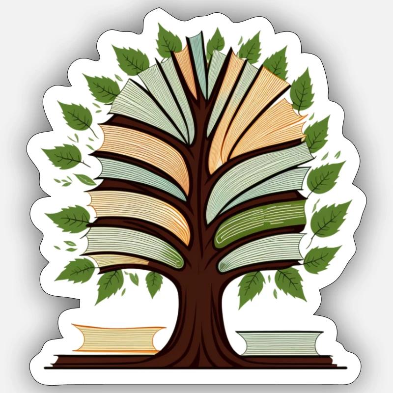 Bücherbaum - Sticker Größe S (10 x 10 cm) - Mattweiß