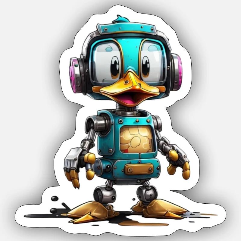 Canard robot - Sticker taille S (10 x 10 cm) - blanc mat