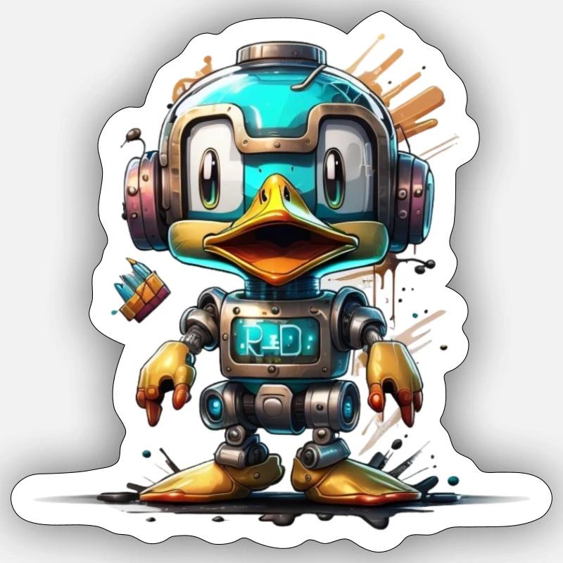 Canard robot - Sticker taille S (10 x 10 cm) - blanc mat