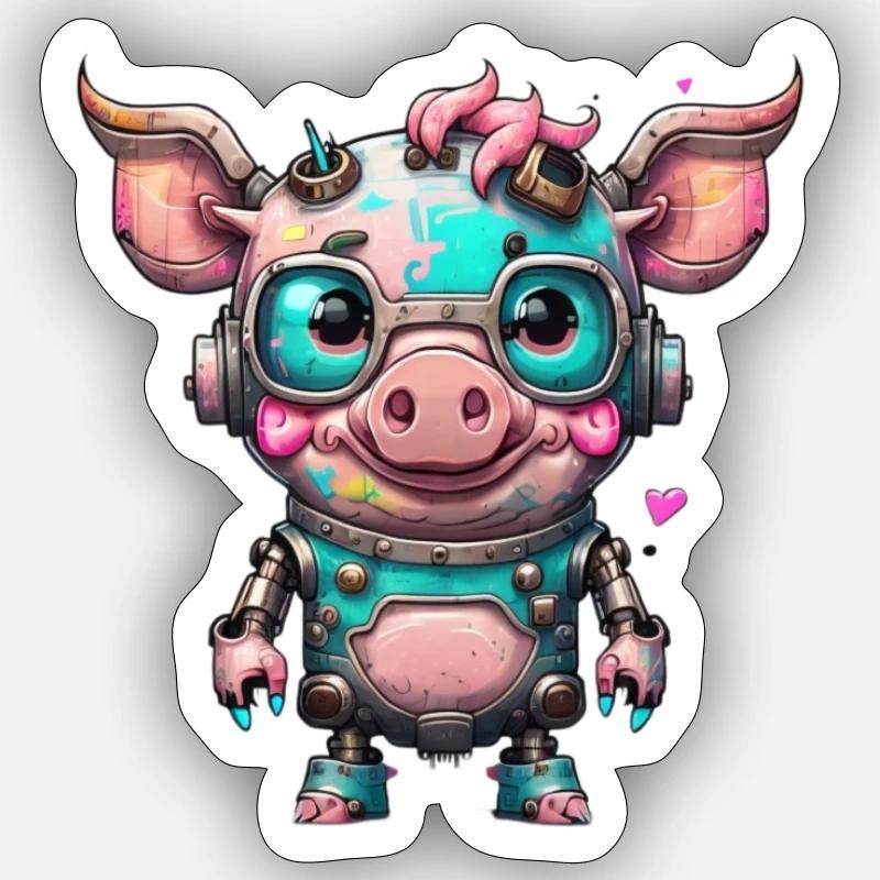 Cochon robot - Sticker taille S (10 x 10 cm) - blanc mat