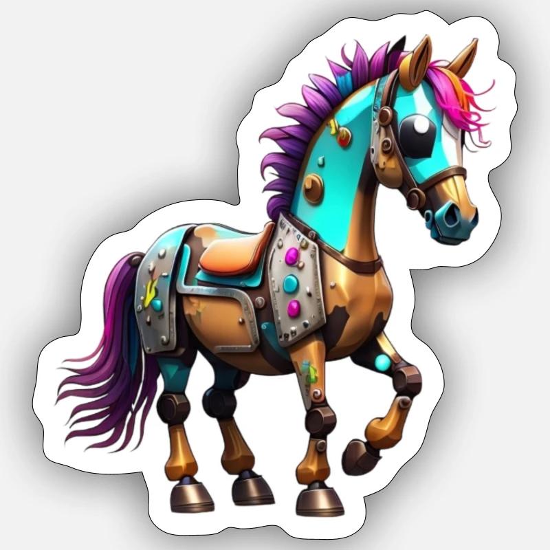 Robot Cheval - Sticker taille S (10 x 10 cm) - blanc mat
