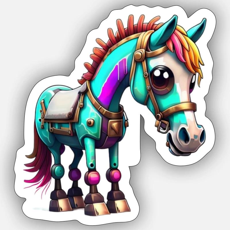 Robot Cheval - Sticker taille S (10 x 10 cm) - blanc mat