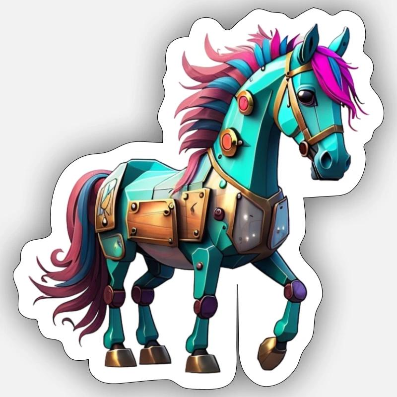 Roboter Pferd - Sticker Größe S (10 x 10 cm) - Mattweiß