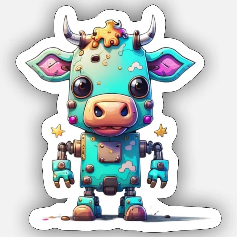 Roboter Kuh - Sticker Größe S (10 x 10 cm) - Mattweiß