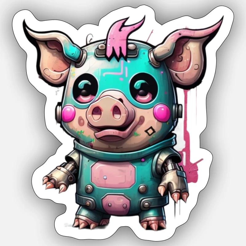 Cochon robot - Sticker taille S (10 x 10 cm) - blanc mat