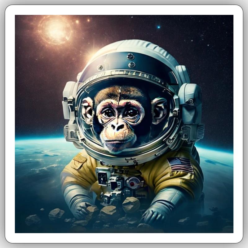 Singe de l’espace - Sticker taille S (10 x 10 cm) - blanc mat