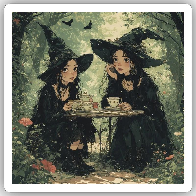 Hexen beim Afternoon Tea - Sticker Größe S (10 x 10 cm) - Mattweiß