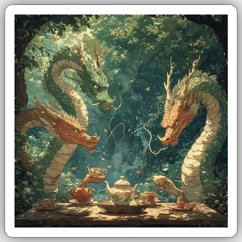 Chá yě lóng - Tee und Drachen - Sticker Größe S (10 x 10 cm) - Mattweiß