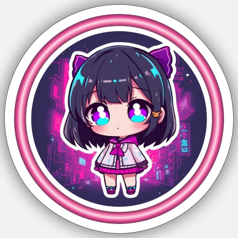 Neon Chibi dans la Cyber City Sticker taille S (10 x 10 cm)