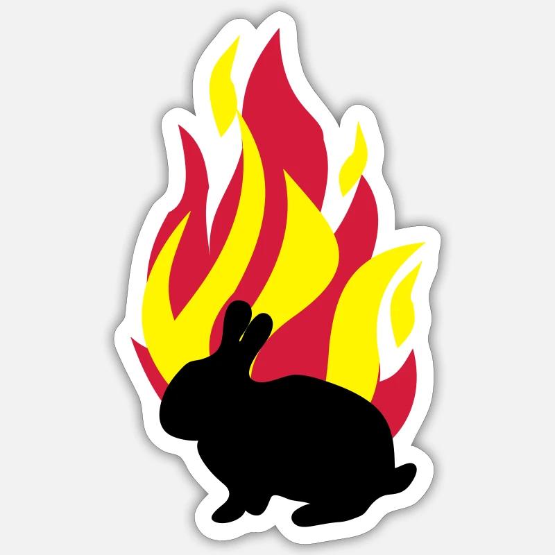 Lapin avec le feu - Sticker taille S (10 x 10 cm) - blanc mat