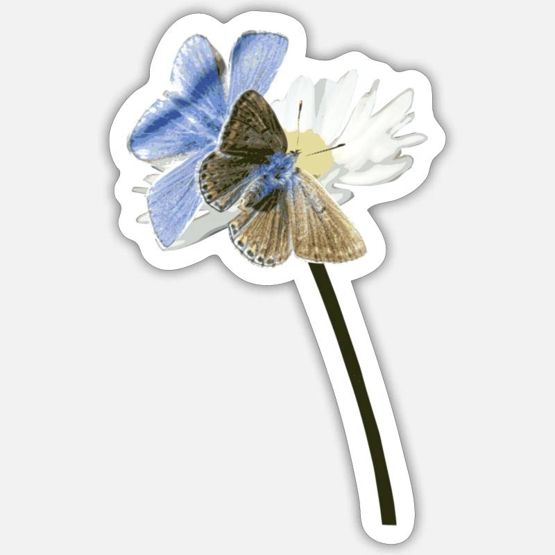 Zwei Bläuling Schmetterlinge auf einer Blüte Sticker Größe S (10 x 10 cm)