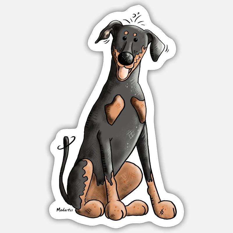 Drolliger Dobermann - Sticker Größe S (10 x 10 cm) - Mattweiß