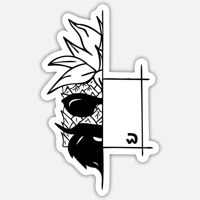 ananas demi-cube avec barbe et lunettes de soleil - Sticker taille S (10 x 10 cm) - blanc mat