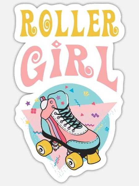 Roller Girl 70s 80s, Vintage Retro Skate - Sticker Größe S (10 x 10 cm) - Mattweiß